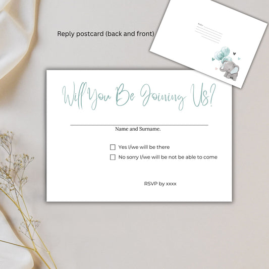 Elephant Baby Shower RSVP Reply Card - PeppaTree Designs