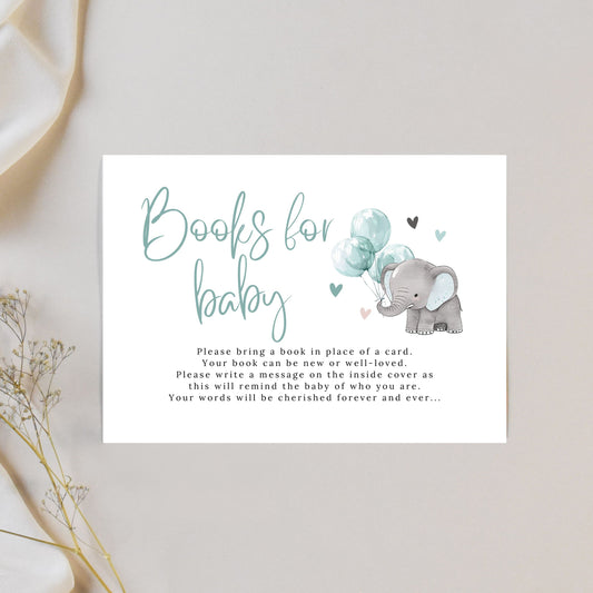 Elephant Baby Shower Books for Baby Insert Card - PeppaTree Designs
