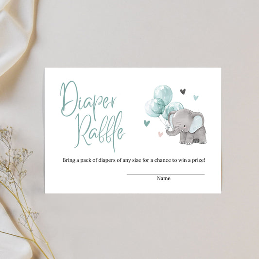 Elephant Baby Shower Diaper Raffle Insert Card - PeppaTree Designs