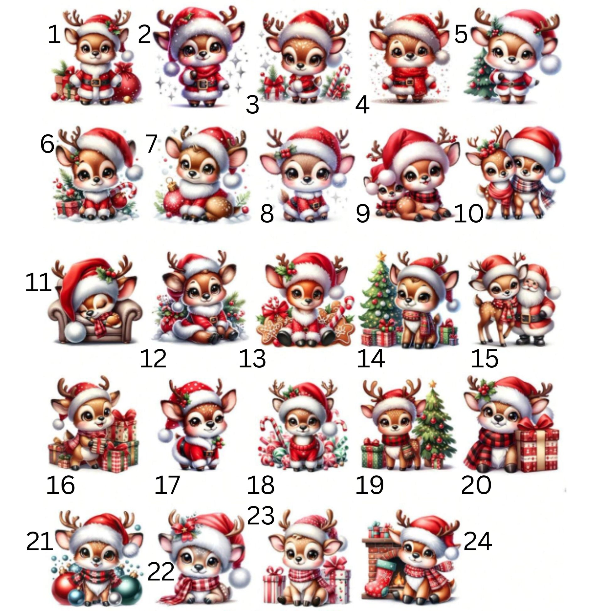 24 Christmas Cute Reindeer Elk UV DTF Transfer | DiY Transfer Stickers - PeppaTree Designs