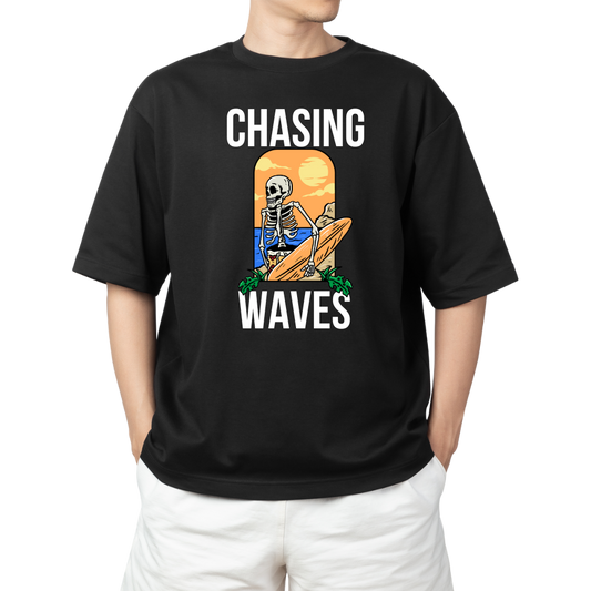 Chasing Waves Summer Skull Surfboard T Shirt - PeppaTree Design Store