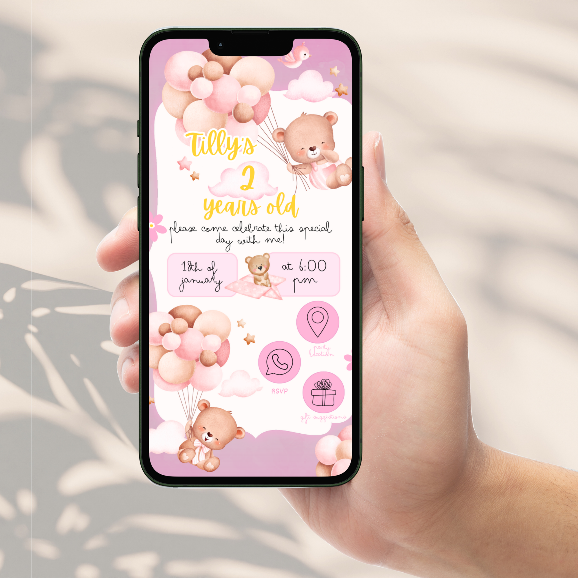 Bear Balloon Interactive Electronic Phone Invitation - PeppaTree Designs