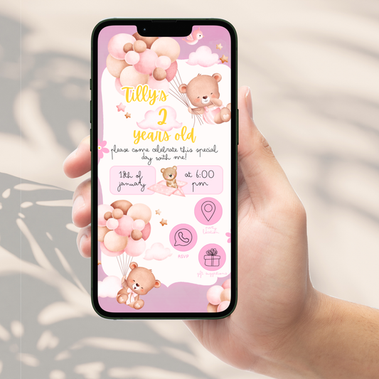 Bear Balloon Interactive Electronic Phone Invitation - PeppaTree Designs