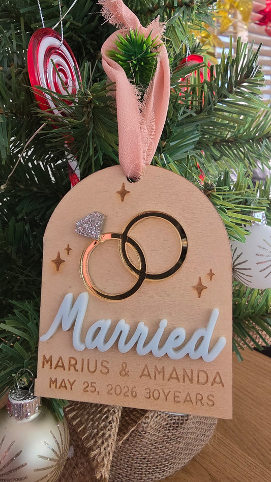 Wedding Ring Personalised Ornament - PeppaTree Designs