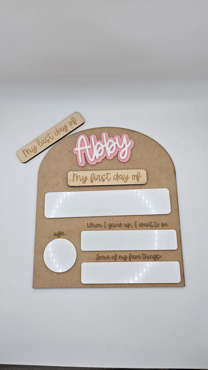 Decorative First Day Board by PeppaTree Designs with detailed wooden plaque for classroom or home use