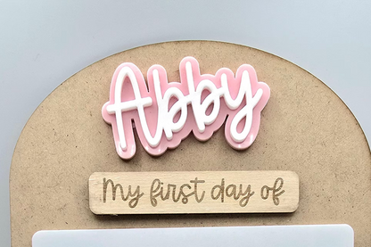Decorative PeppaTree Designs First Day Board plaque with detailed artwork, ideal for classroom or home decor.