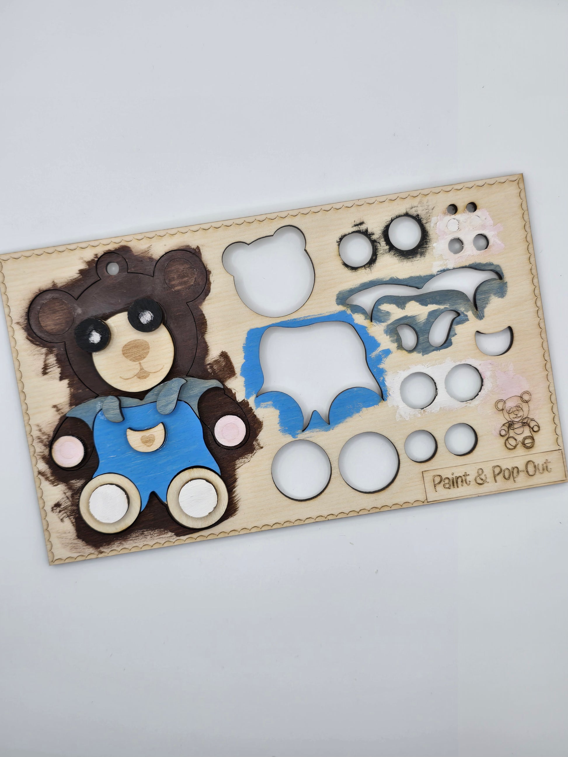 Laser cut Valentines Bear Paint and Pop Out Kit by PeppaTree Designs featuring a bear-shaped design for creative crafting.