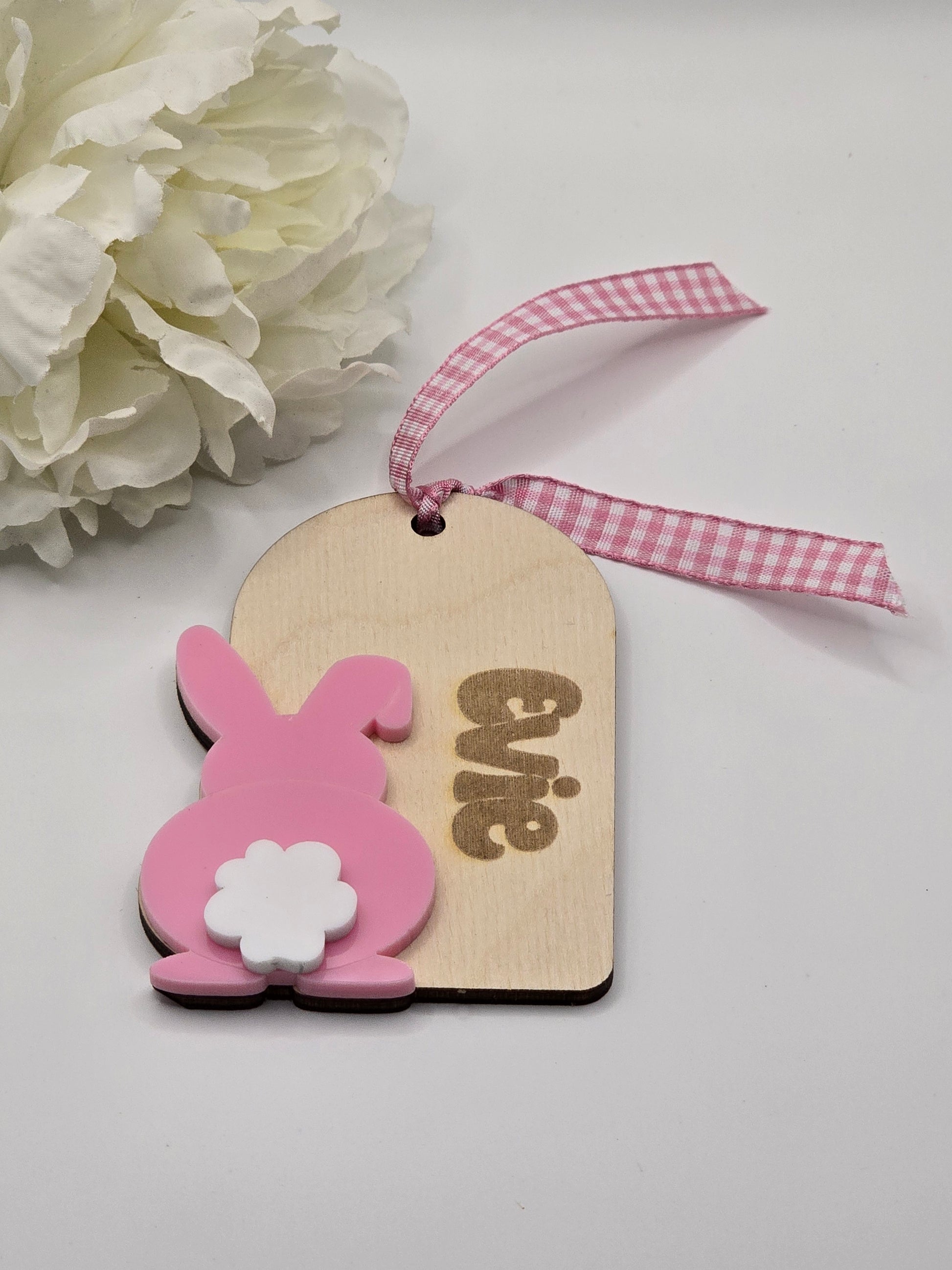 Personalized Easter Bunny name tag by PeppaTree Designs featuring a cute bunny design and customizable name for Easter celebrations.