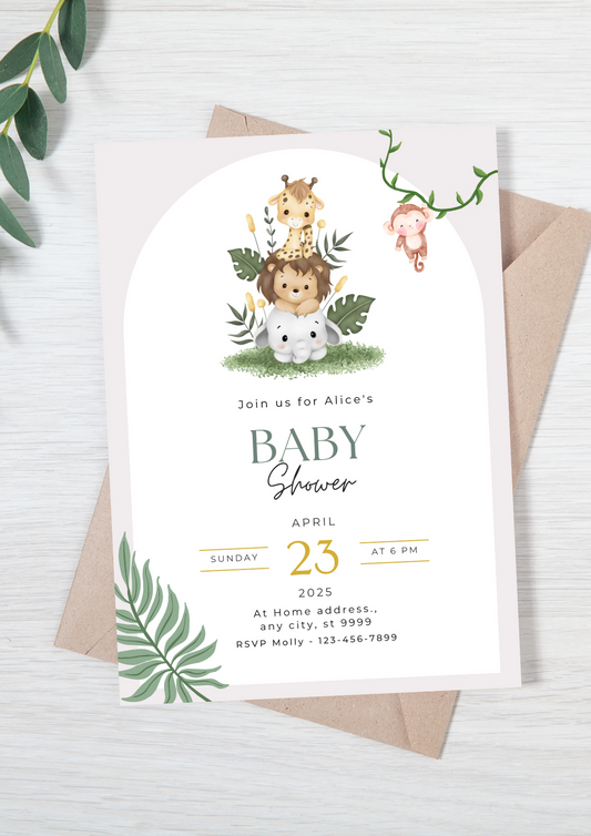 Safari Animal Baby Shower Invitation - PeppaTree Designs