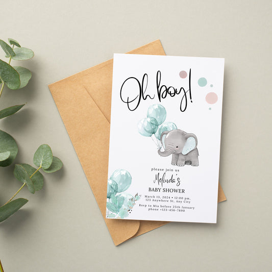 Elephant Oh Boy! Baby Shower Invitation - PeppaTree Designs