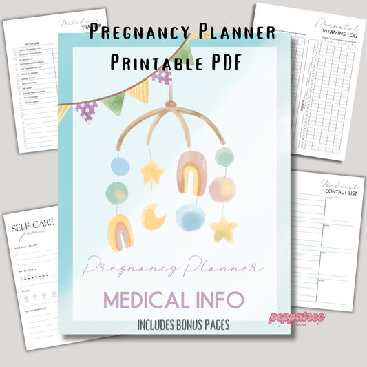Printable Pregnancy Medical Info Planner | Pregnancy Journal Bundle for the Mom to Be, New and Expecting Parents Organizer, Print Your Own - PeppaTree Designs