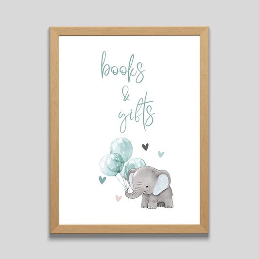Elephant Baby Shower Books and Gifts Table Sign - PeppaTree Designs