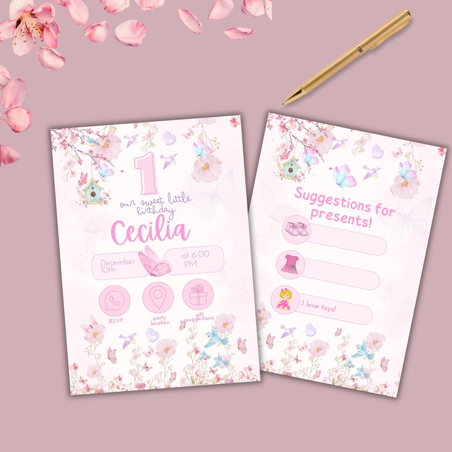 Editable Bird Birthday Party Invitation - PeppaTree Designs