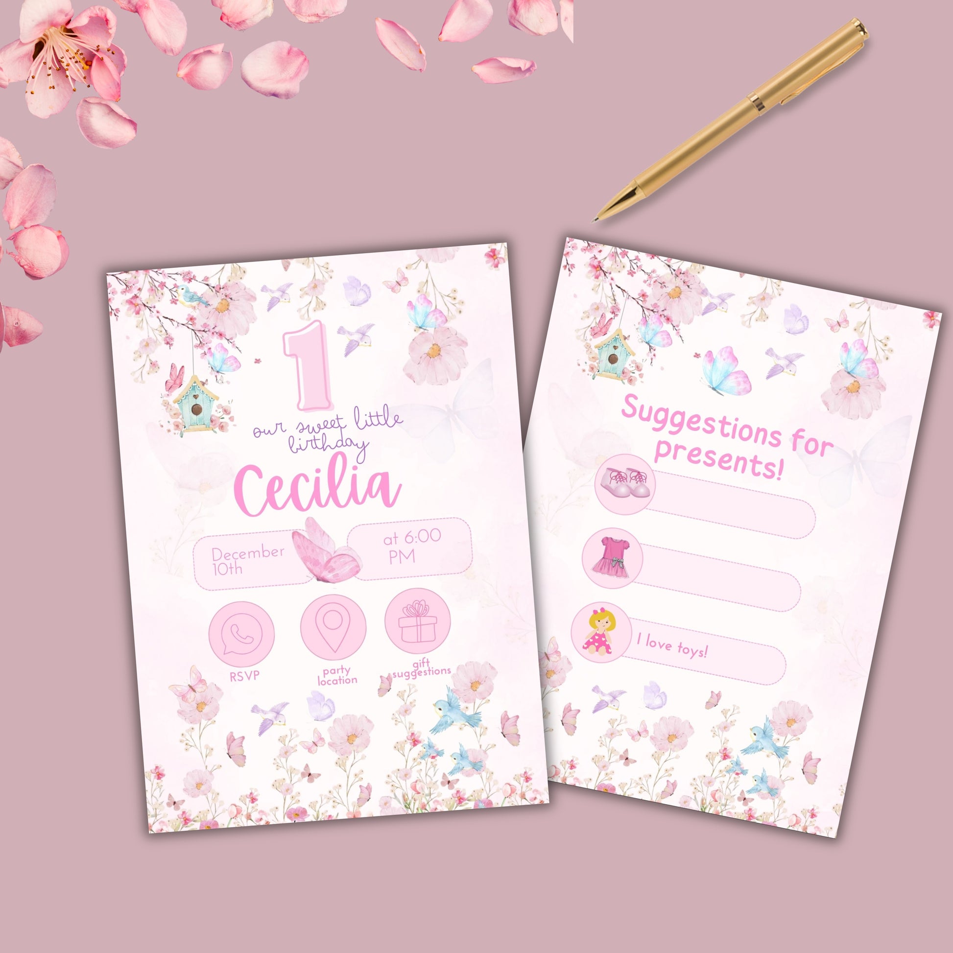 Editable Bird Birthday Party Invitation - PeppaTree Designs