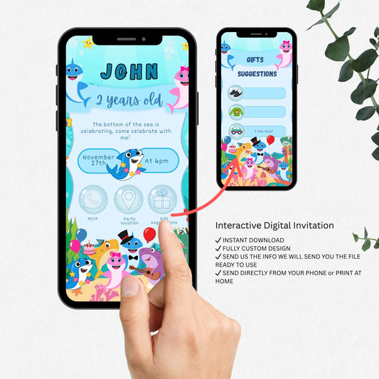 Baby Shark Ocean Themed Interactive Electronic Phone Invitation - PeppaTree Designs