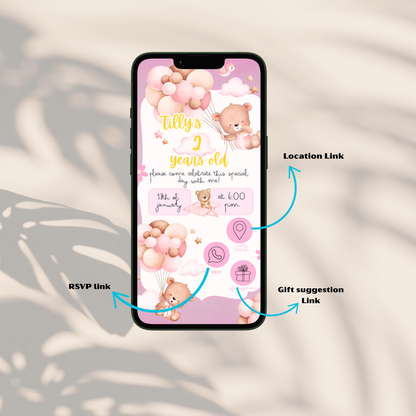 Bear Balloon Interactive Electronic Phone Invitation - PeppaTree Designs