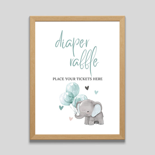Elephant Baby Shower Diaper Raffle Sign - PeppaTree Designs