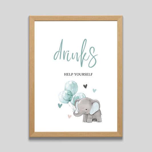 Elephant Baby Shower Drinks Table Sign - PeppaTree Designs