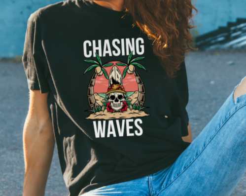 Chasing Waves Skull Palmtrees DTF Transfer - PeppaTree Design Store