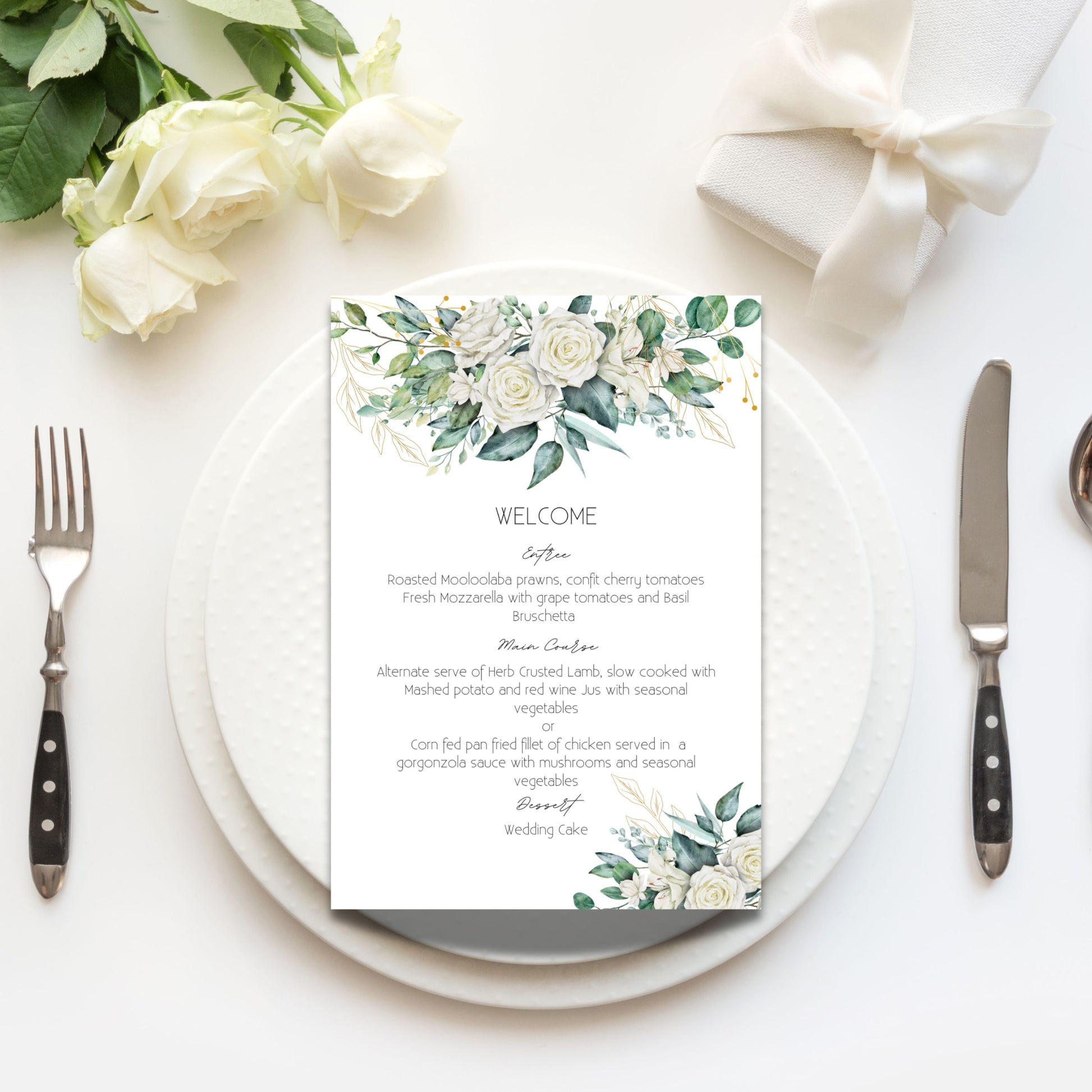 Digital Evergreen Bliss Greenery wedding bundle templates by PeppaTree Designs, featuring elegant greenery designs on a white background.