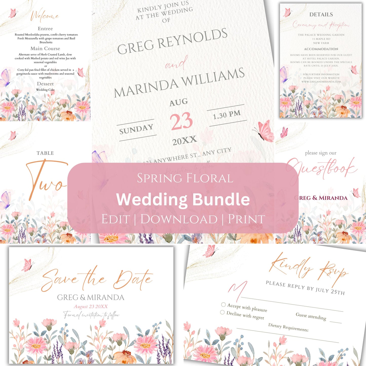 Spring Floral and Butterfly Wedding Bundle - PeppaTree Designs