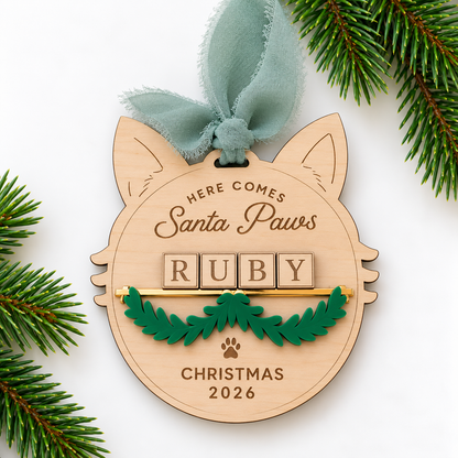 Cat Santa Paws Mantle Ornament