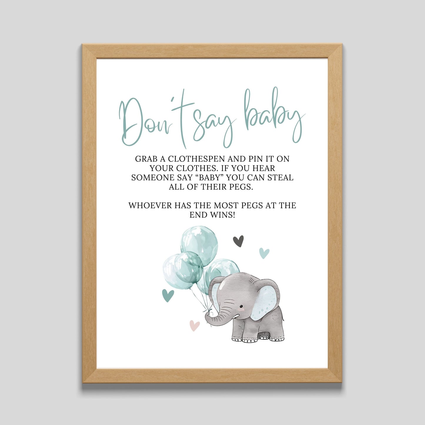 Don't Say Baby Sign Elephant Baby Shower - PeppaTree Designs
