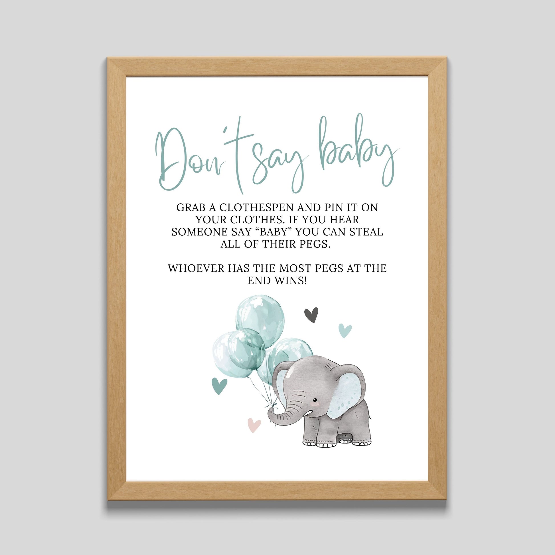 Don't Say Baby Sign Elephant Baby Shower - PeppaTree Designs
