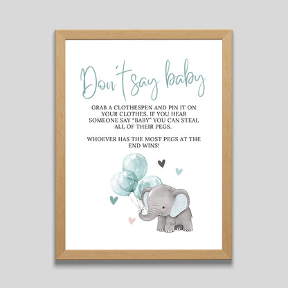 Don't Say Baby Sign Elephant Baby Shower - PeppaTree Designs