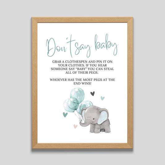 Don't Say Baby Sign Elephant Baby Shower - PeppaTree Designs
