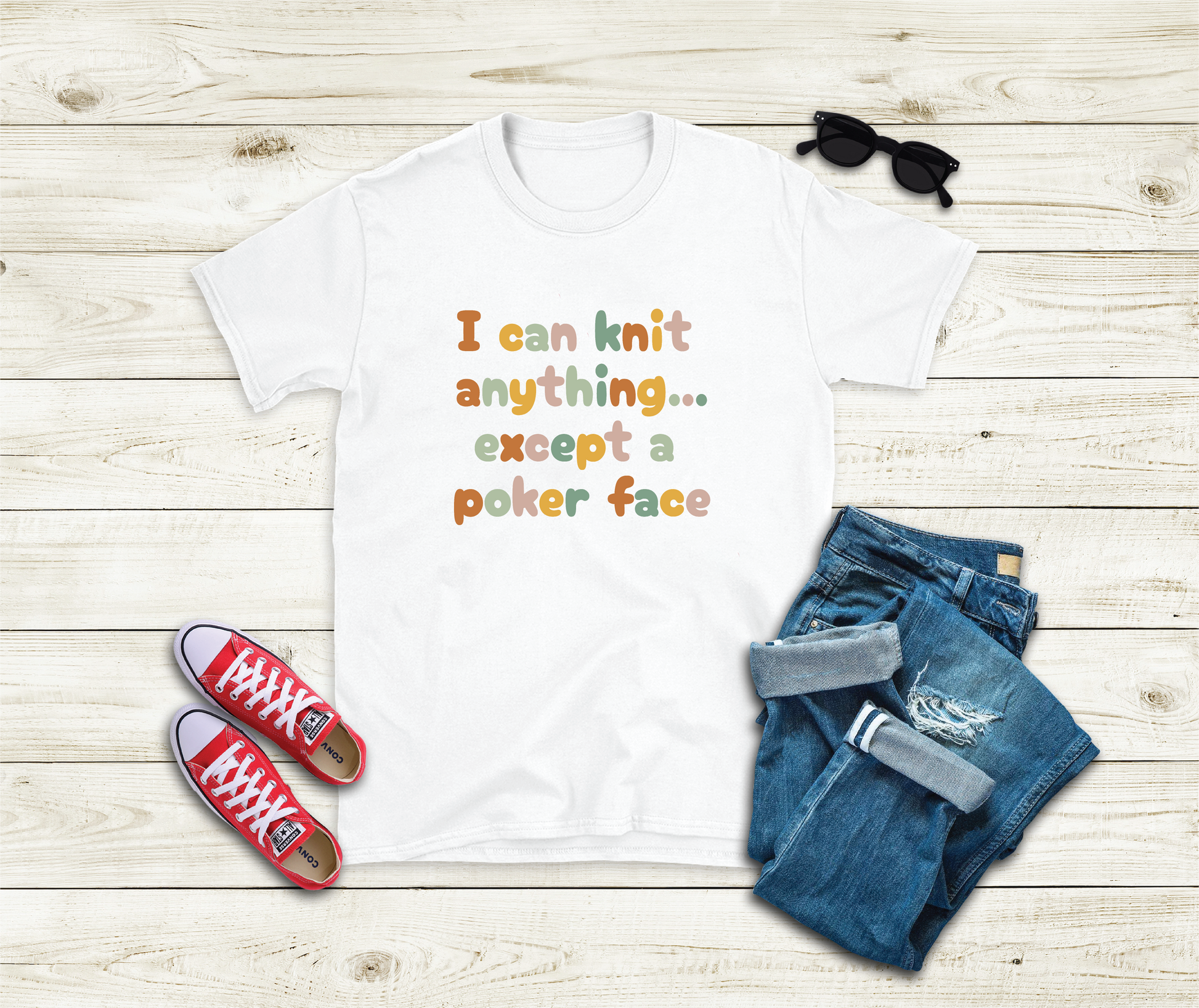 I can knit anything...except a poker face T Shirt - PeppaTree Design Store