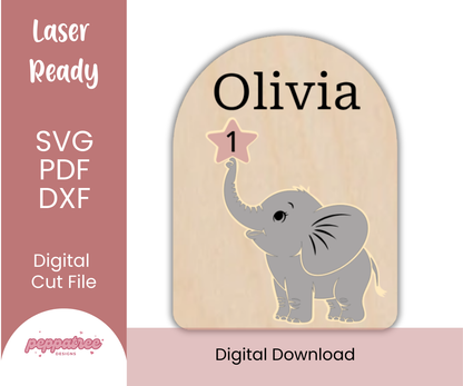 Elephant Nursery Decor | Custom Baby Name Milestone Sign