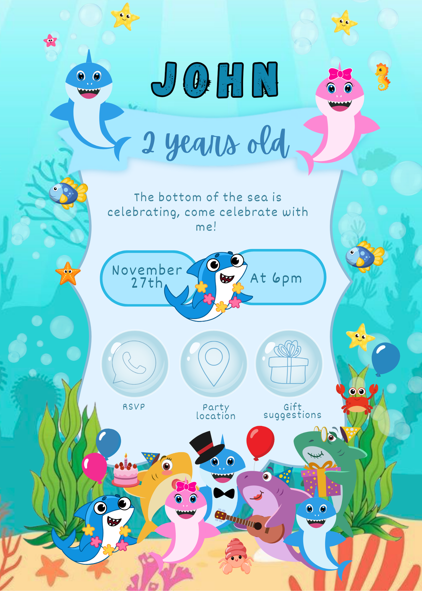 Baby Shark Ocean Themed Interactive Electronic Phone Invitation - PeppaTree Designs