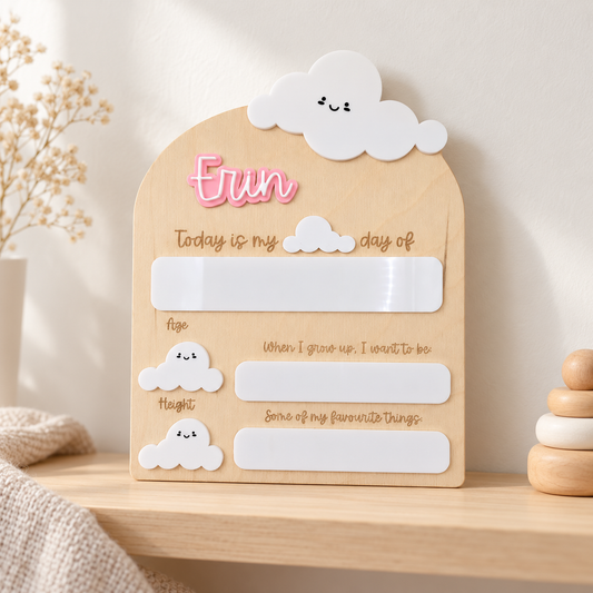 Personalised First Day of School Board | Reusable Milestone Photo Prop - Cloud