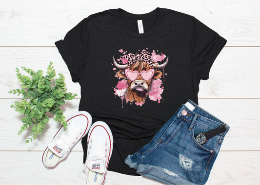 Highland Cow Love Valentine T Shirt - PeppaTree Design Store