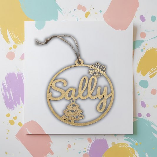 Personalise Name Christmas Tree and Snowflake Wooden Ornament