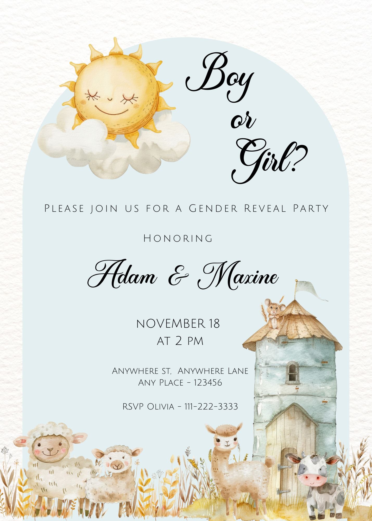 Boho Farm Animal Gender Reveal Invitation - PeppaTree Designs