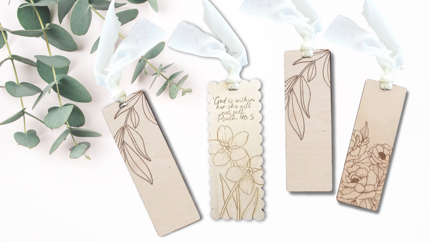 Flower and leaves faith bookmarks by PeppaTree Designs featuring botanical designs for spiritual inspiration.