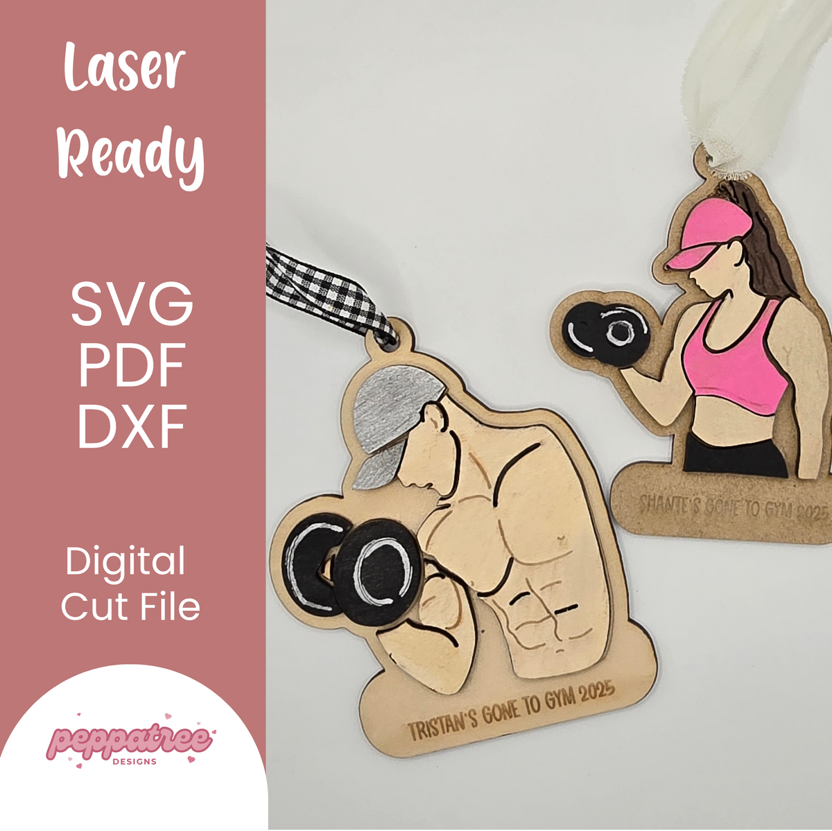 Digital Gone to Gym ornament featuring a girl design by PeppaTree Designs, displayed as a digital file with a girl figure.