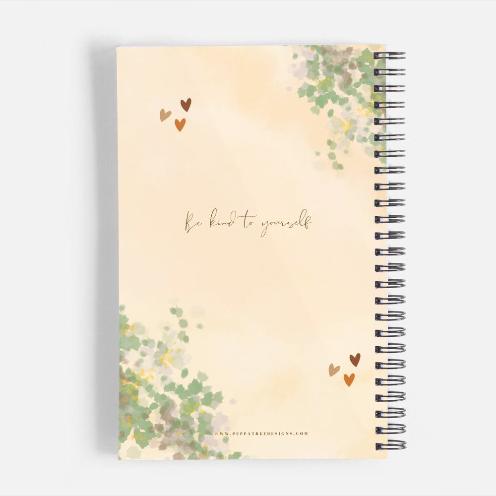 Green and Brown Watercolor Girl Spiral Daily Notebook - Ruled Line - PeppaTree Design Store