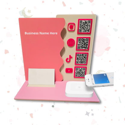 Square QR code reader business card holder by PeppaTree Designs, sleek black card case with integrated QR code scanner for networking.