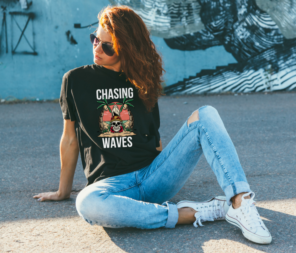Chasing Waves Skull Palmtrees T Shirt - PeppaTree Design Store