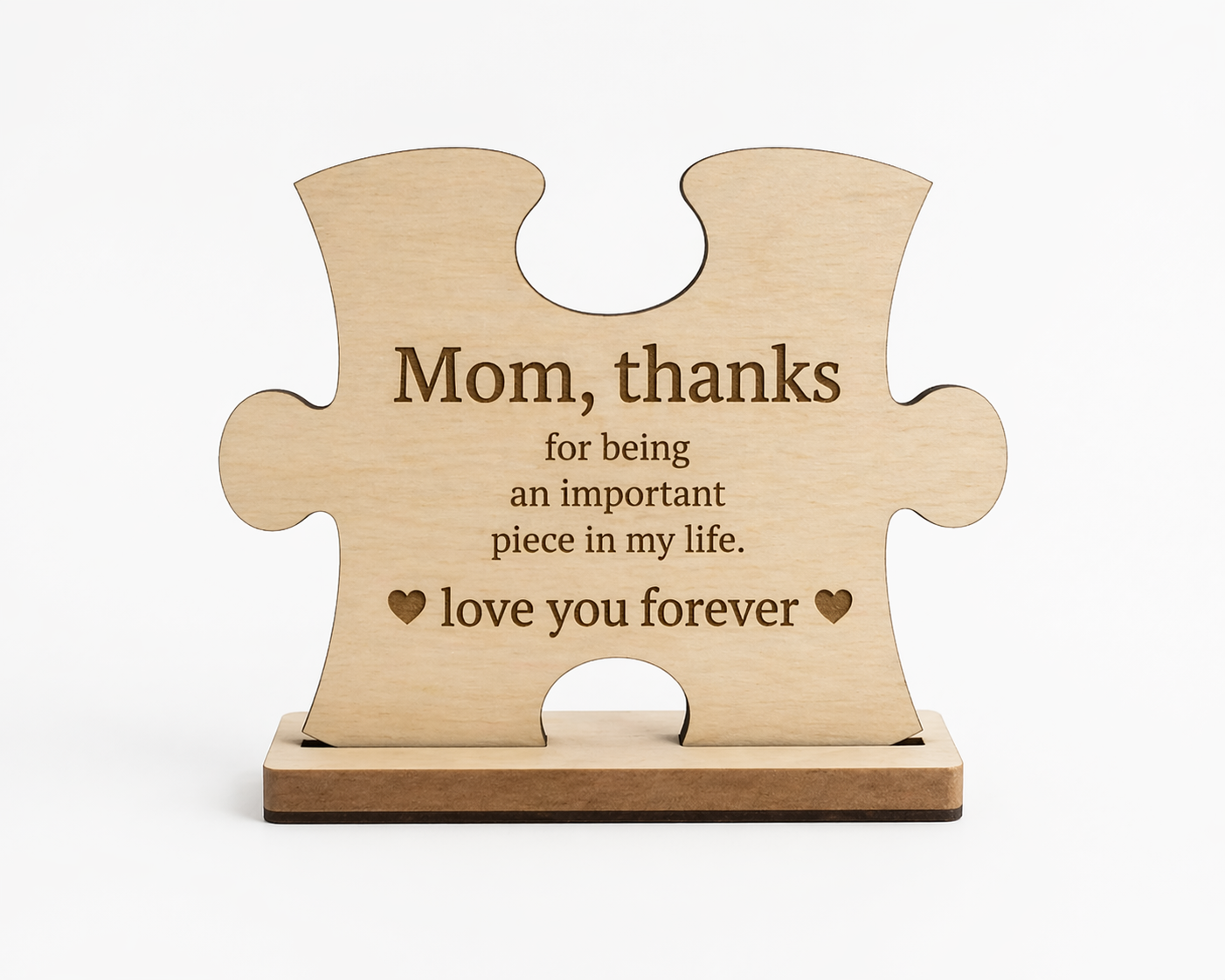 Mom Puzzle Piece wall decor plaque by PeppaTree Designs featuring a heart-shaped puzzle piece with floral accents.