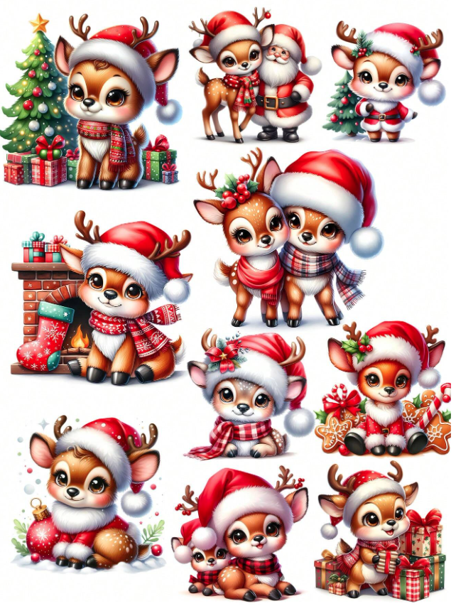24 Christmas Cute Reindeer Elk UV DTF Transfer | DiY Transfer Stickers - PeppaTree Designs