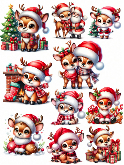24 Christmas Cute Reindeer Elk UV DTF Transfer | DiY Transfer Stickers - PeppaTree Designs