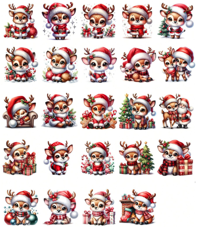 24 Christmas Cute Reindeer Elk UV DTF Transfer | DiY Transfer Stickers - PeppaTree Designs