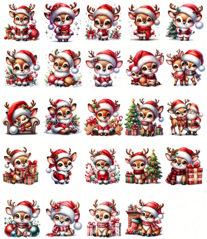 24 Christmas Cute Reindeer Elk UV DTF Transfer | DiY Transfer Stickers - PeppaTree Designs