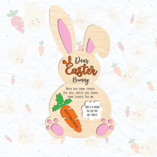 Easter Bunny decor by PeppaTree Designs holding a snack sign, perfect for spring holiday decorations.