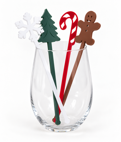 PeppaTree Designs Christmas stir sticks, 5-piece festive party decor set in a glass