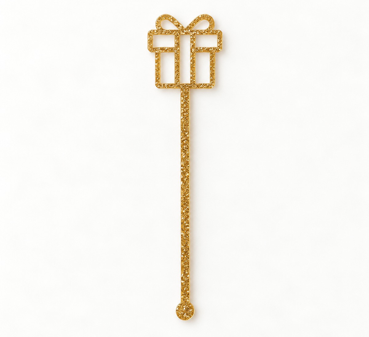 PeppaTree Designs Christmas stir sticks, 5-piece gold glitter gift-shaped party decor set